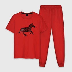 Пижама хлопковая мужская Зебра сбоку, цвет: красный
