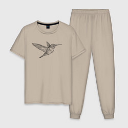 Пижама хлопковая мужская Колибри летает, цвет: миндальный