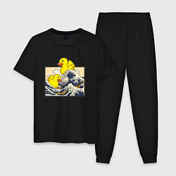 Пижама хлопковая мужская Уточка на волне в Канагаве, цвет: черный