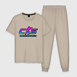 Пижама хлопковая мужская КС 2 лого неон, цвет: миндальный