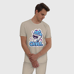 Пижама хлопковая мужская Отдых chill, цвет: миндальный — фото 2