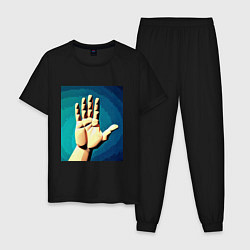 Пижама хлопковая мужская Приветствие рукой, цвет: черный