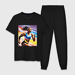 Пижама хлопковая мужская Девушка спринтер, цвет: черный