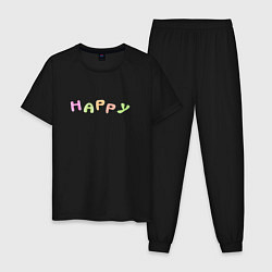 Пижама хлопковая мужская Счастливый, цвет: черный