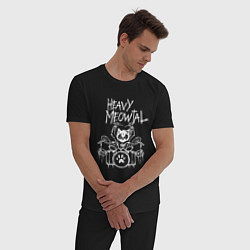 Пижама хлопковая мужская Heavy Meowtal - кошачья музыка, цвет: черный — фото 2