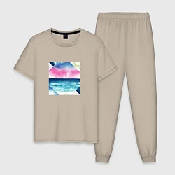 Пижама хлопковая мужская Абстрактное море закат рассвет, цвет: миндальный