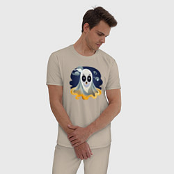 Пижама хлопковая мужская Испуганный призрак, цвет: миндальный — фото 2