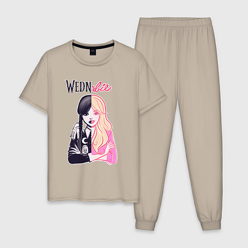 Мужская пижама Уэнсдей и Барби - сплит / Миндальный – фото 1