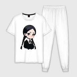 Пижама хлопковая мужская Уэнсдей Аддамс в аниме стиле, цвет: белый