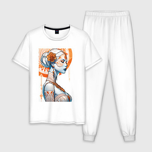 Мужская пижама Ажурный портрет - нейросеть / Белый – фото 1