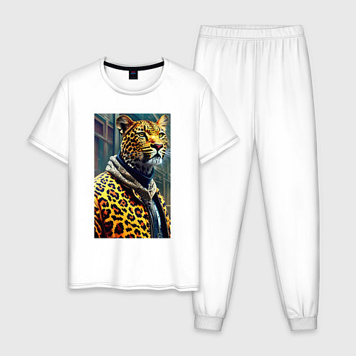 Мужская пижама Крутой леопард житель мегаполиса / Белый – фото 1