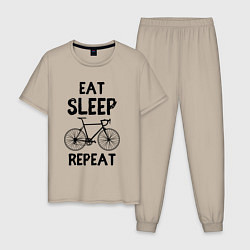 Пижама хлопковая мужская Eat sleep bike repeat, цвет: миндальный