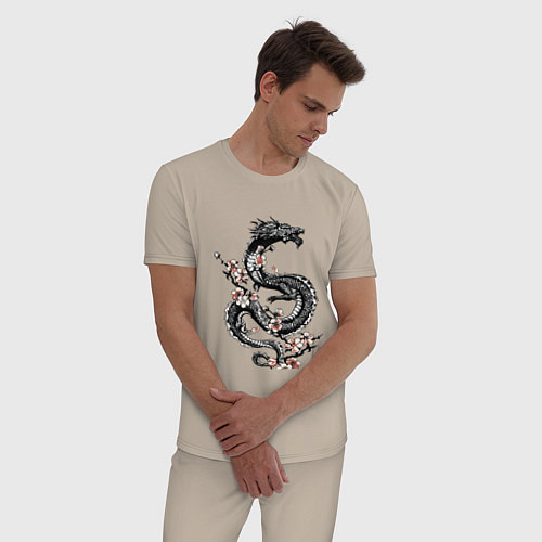 Мужская пижама Дракон с цветущей сакурой / Миндальный – фото 3