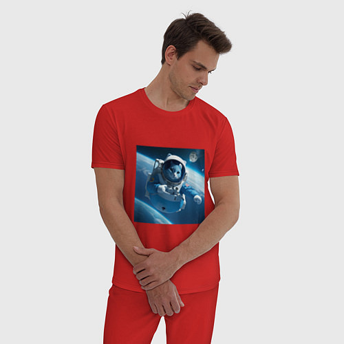 Мужская пижама Голубой котик космонавт / Красный – фото 3