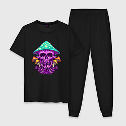 Пижама хлопковая мужская Mushroom skull, цвет: черный