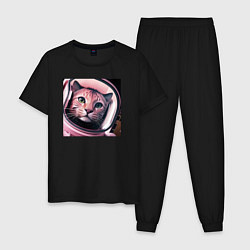 Пижама хлопковая мужская Рысь космонавт, цвет: черный