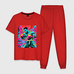 Пижама хлопковая мужская Боксерский поединок, цвет: красный