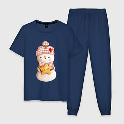 Пижама хлопковая мужская Милый снеговик, цвет: тёмно-синий