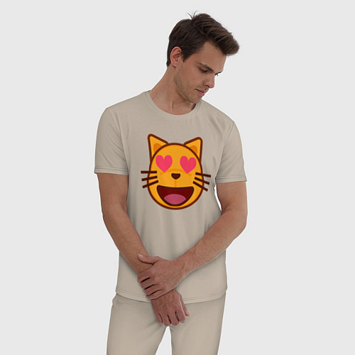 Мужская пижама Оранжевый котик влюблён / Миндальный – фото 3
