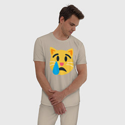 Пижама хлопковая мужская Жёлтый котик грустит, цвет: миндальный — фото 2