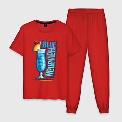 Пижама хлопковая мужская Голубые Гавайи, цвет: красный