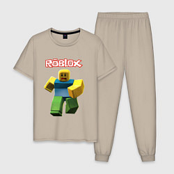Пижама хлопковая мужская Roblox бегущий персонаж, цвет: миндальный
