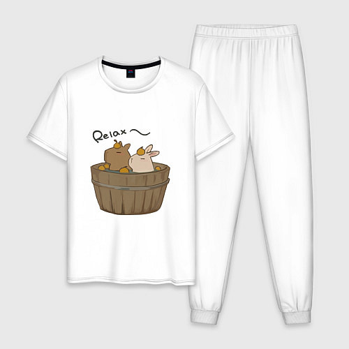 Мужская пижама Милая капибара с зайчиком и апельсинкой / Белый – фото 1