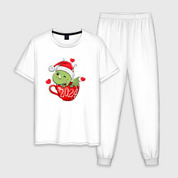 Пижама хлопковая мужская Дракончик в кружке 2024, цвет: белый