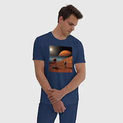 Пижама хлопковая мужская Человек на марсе, цвет: тёмно-синий — фото 2