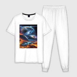 Пижама хлопковая мужская Космические миры, цвет: белый
