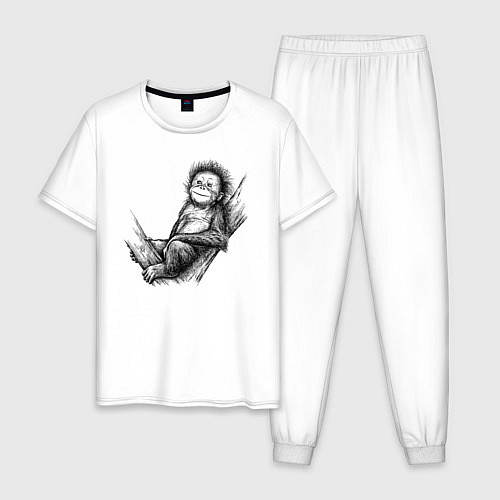 Мужская пижама Гиббон малыш на дереве / Белый – фото 1
