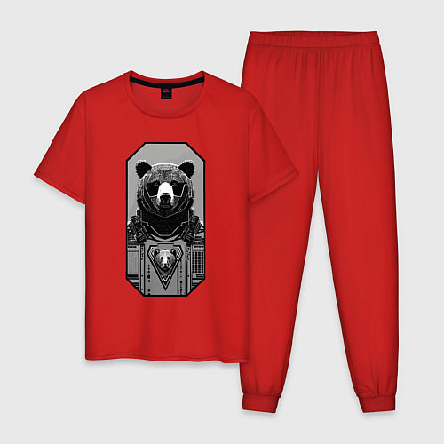 Мужская пижама Кибер-медведь - нейросеть / Красный – фото 1
