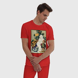 Пижама хлопковая мужская Ретро открытка с новым годом, цвет: красный — фото 2