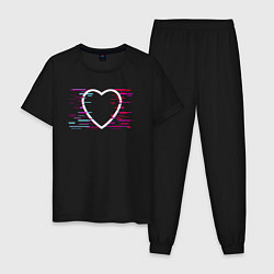 Пижама хлопковая мужская Сердце в стиле глитч, цвет: черный