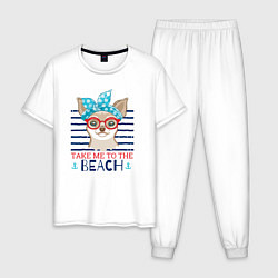 Пижама хлопковая мужская Take me to the beach, цвет: белый
