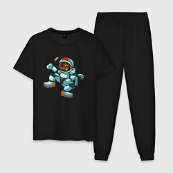 Пижама хлопковая мужская Обезьянка космонавт, цвет: черный