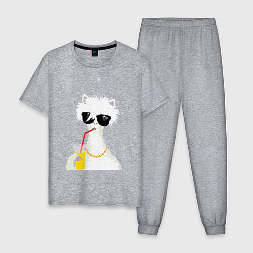 Мужская пижама Лама - альпака с бокалом / Меланж – фото 1