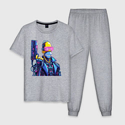 Пижама хлопковая мужская Гомер Симпсон с пистолетом - киберпанк, цвет: меланж