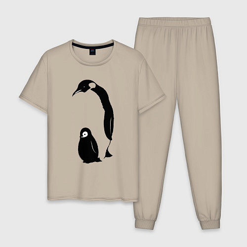 Мужская пижама Пингвин с пингвинёнком / Миндальный – фото 1