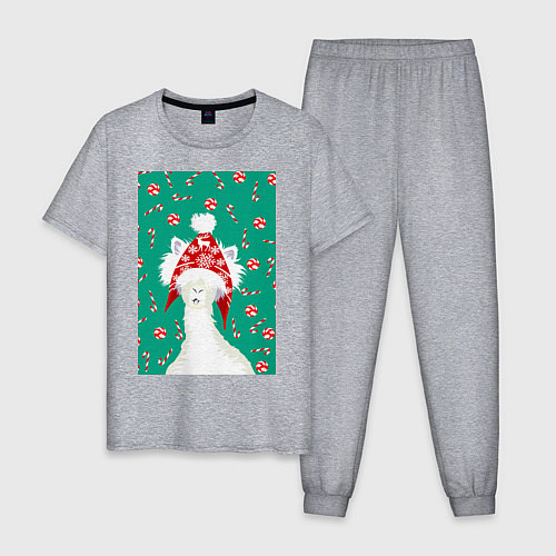 Мужская пижама Лама - альпака в ушанке / Меланж – фото 1