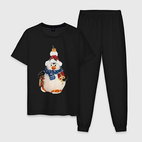 Мужская пижама Пингвин в шарфе с подарками / Черный – фото 1