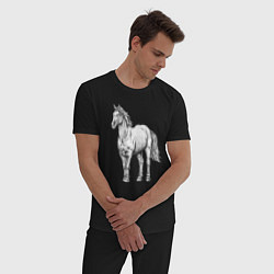 Пижама хлопковая мужская Белая лошадь стоит, цвет: черный — фото 2