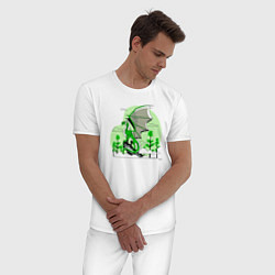Пижама хлопковая мужская Зелёный дракон на скале 2024, цвет: белый — фото 2