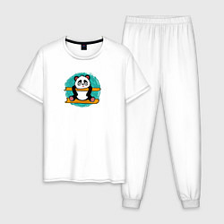 Пижама хлопковая мужская Панда гимнаст, цвет: белый