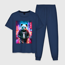Мужская пижама Панда в ночном Пекине - киберпанк - нейросеть