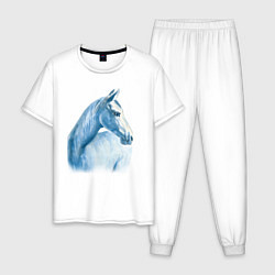 Пижама хлопковая мужская Голубая лошадь, цвет: белый