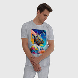 Пижама хлопковая мужская Инопланетная носорожка - фантазия, цвет: меланж — фото 2