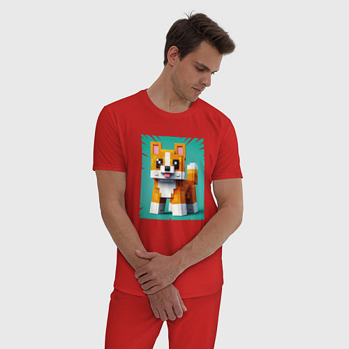 Мужская пижама Собака в кубическом мире / Красный – фото 3