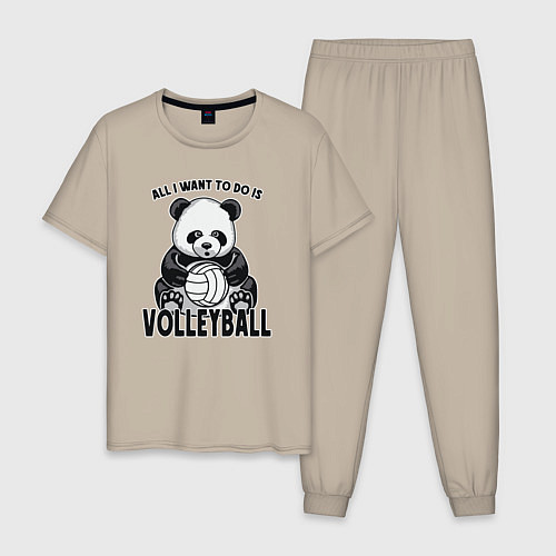 Мужская пижама Panda volleyball / Миндальный – фото 1