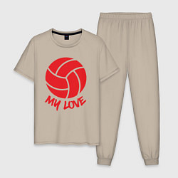 Пижама хлопковая мужская Volleyball my love, цвет: миндальный